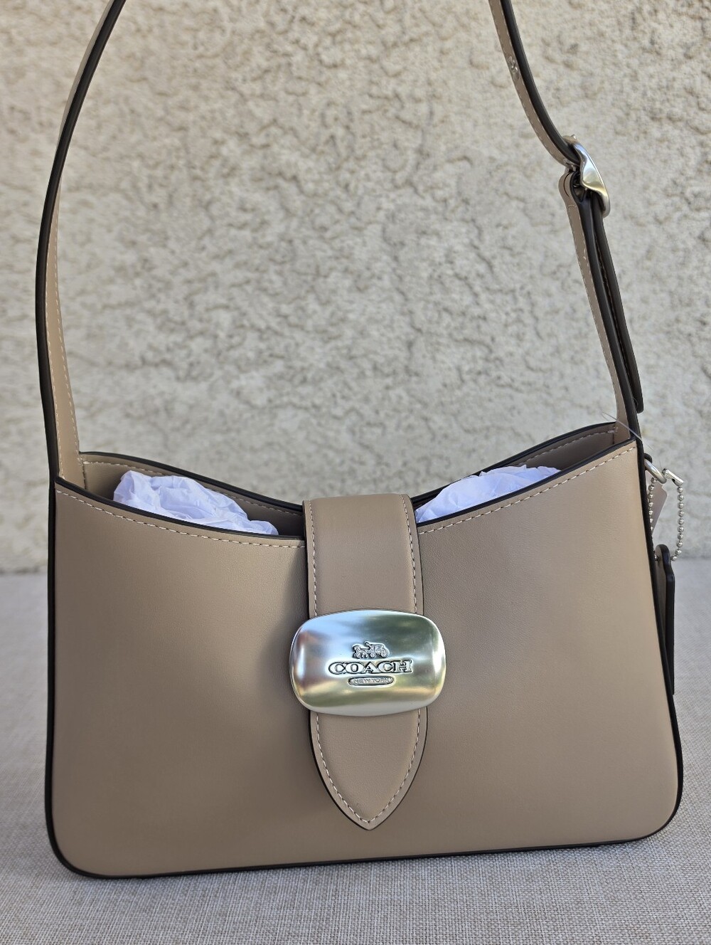 Coach Eliza Leather Taupe Shoulder Bag with Silver Accent Small CP004 NWT
